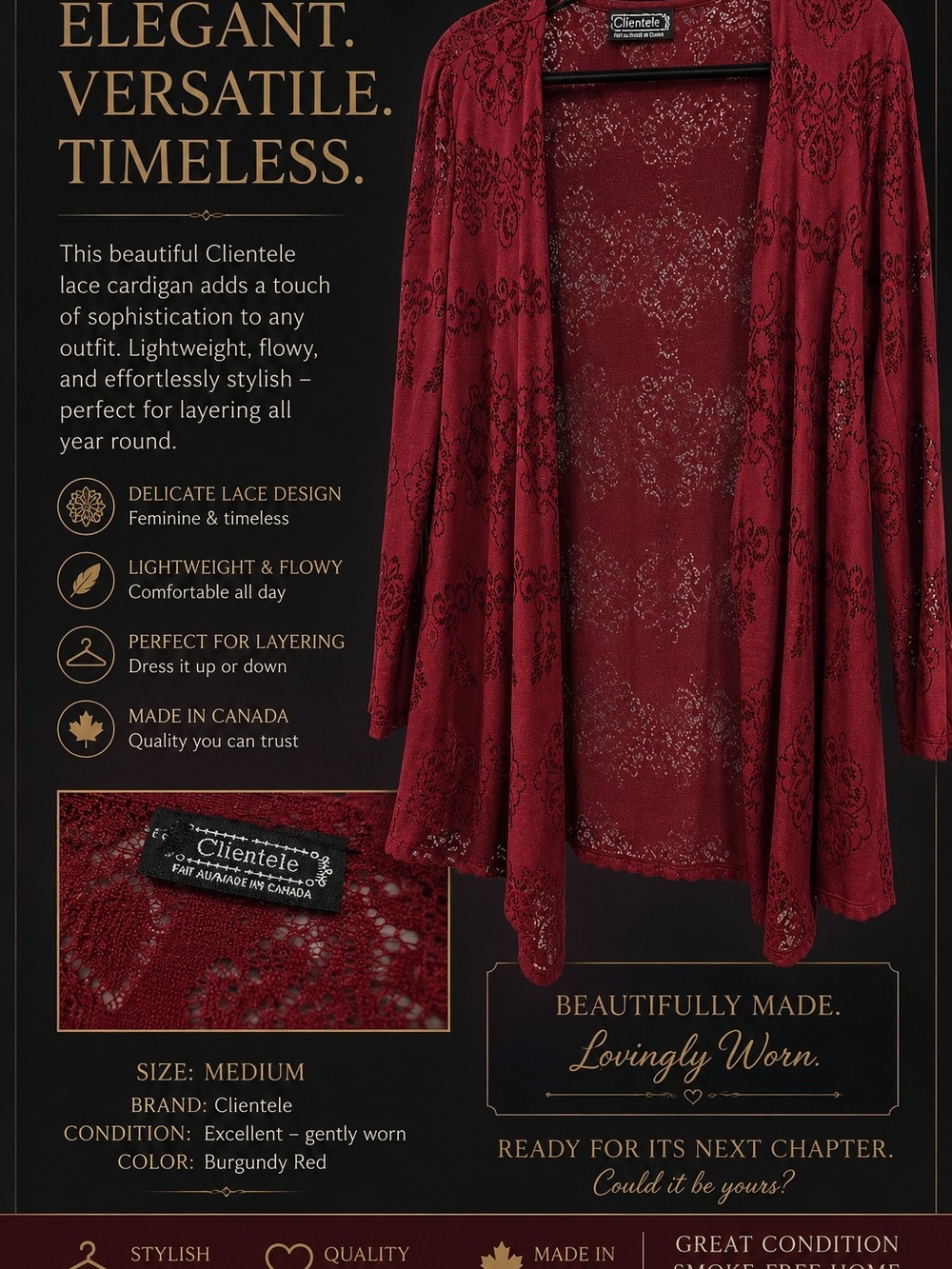 Burgundy Red Lace Cardigan
